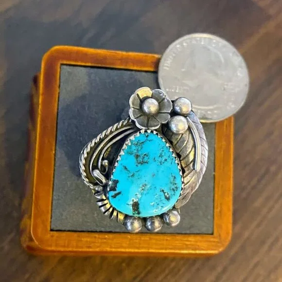 Native American Sleeping Beauty Turquoise Sterling Silver Ring - Size 7.5 - Picture 7 of 7